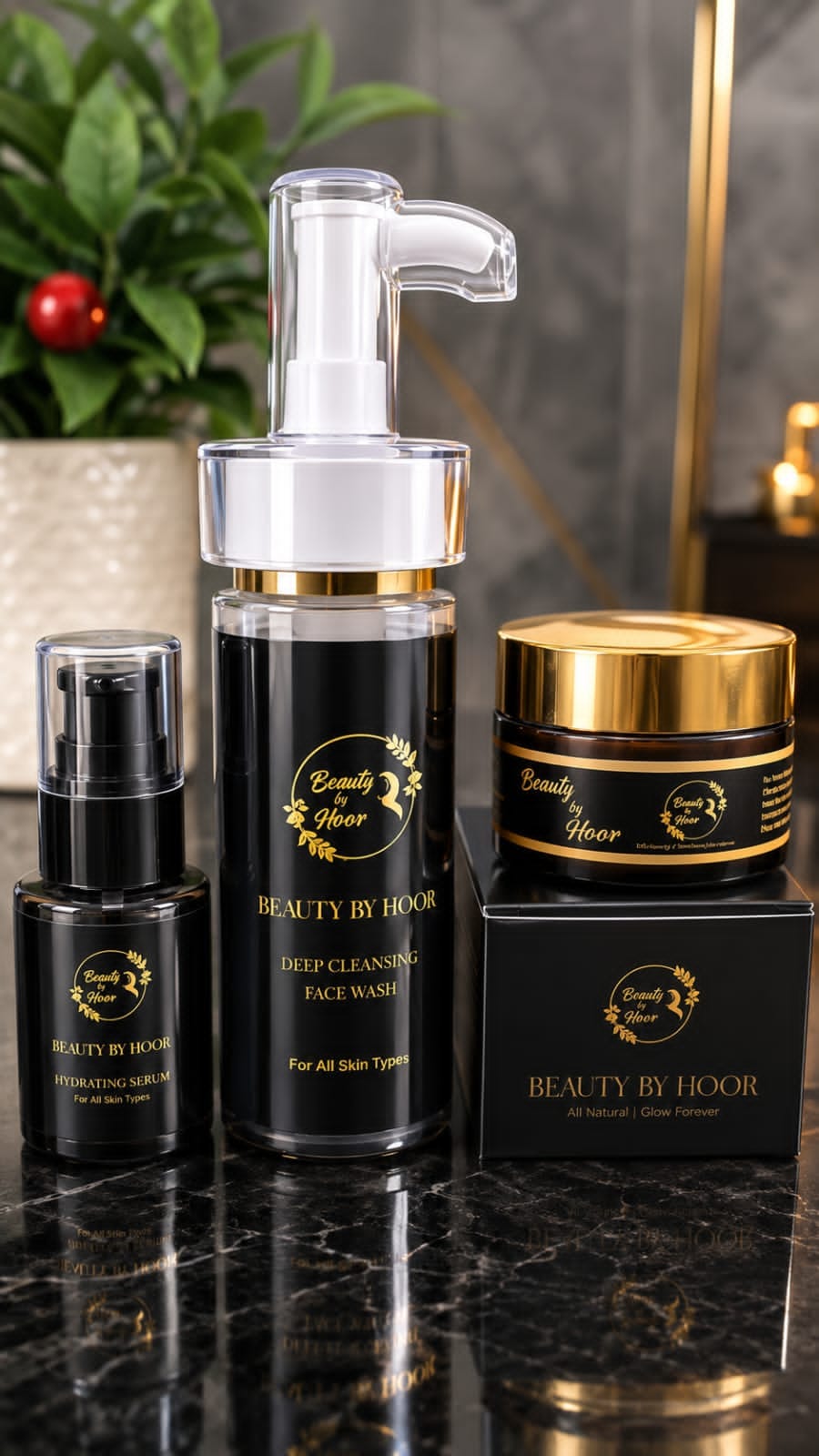 Beauty by Hoor 3-Step Skincare Set | Face Wash + Serum + Glow Cream