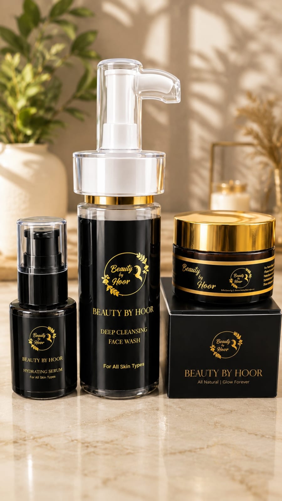 Beauty by Hoor 3-Step Skincare Set | Face Wash + Serum + Glow Cream
